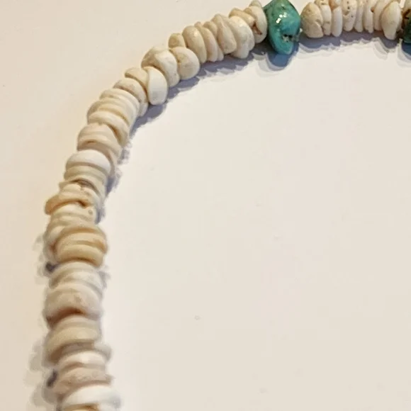 Vintage Necklace TurquoiseNuggets & Puka Shells Heishi 15 Choker